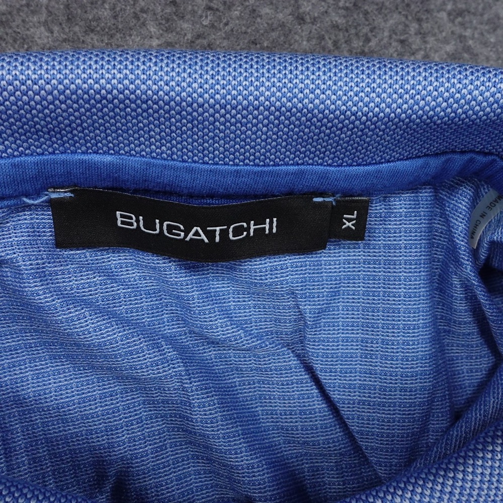 Bugatchi Men's XL Polo Shirt Short Sleeve Grid 100% Mercerized Cotton Blue - Picture 3 of 9